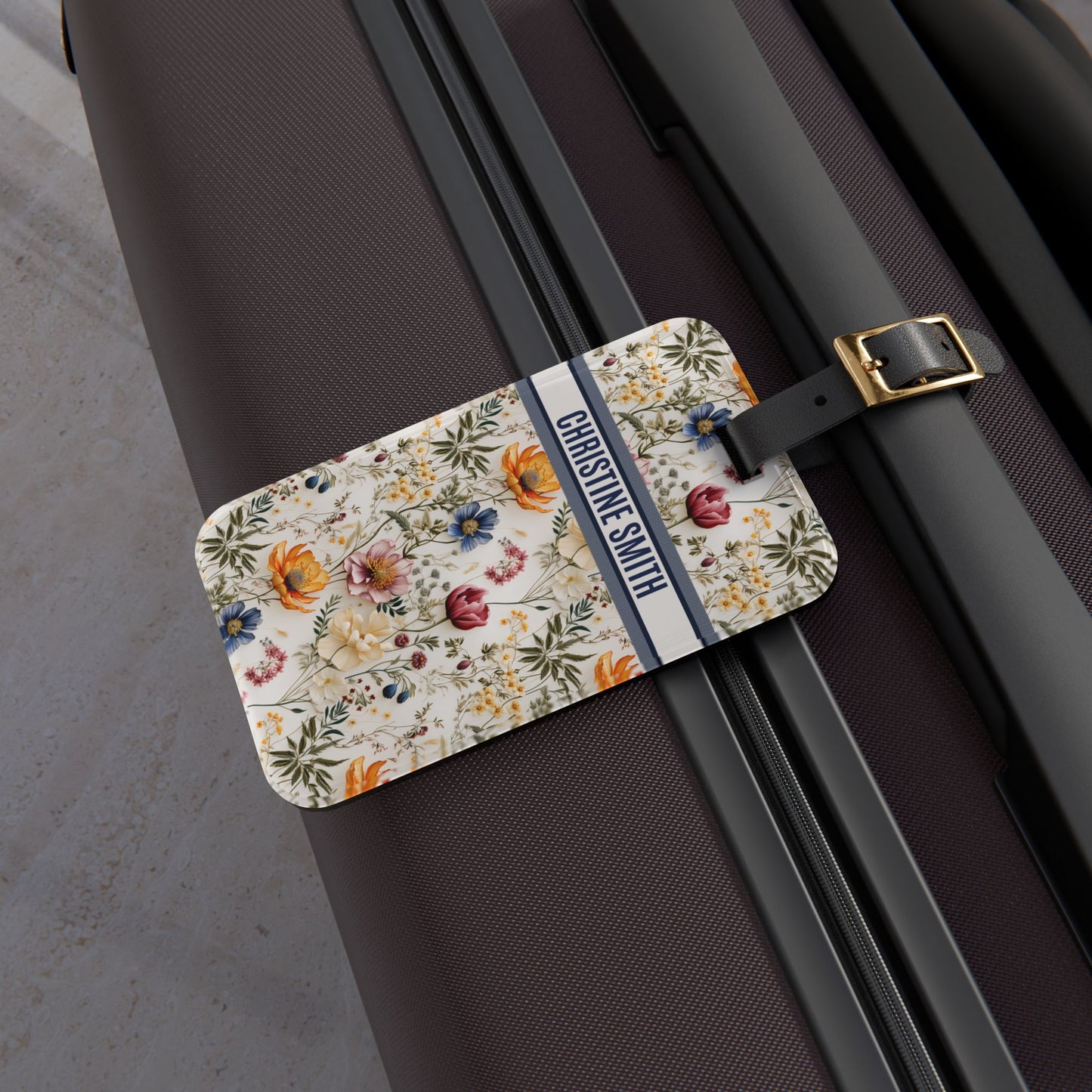 Personalized Name Travel ID Floral Seamless Flowers Luggage Tag | Vacation Birthday Christmas Gift