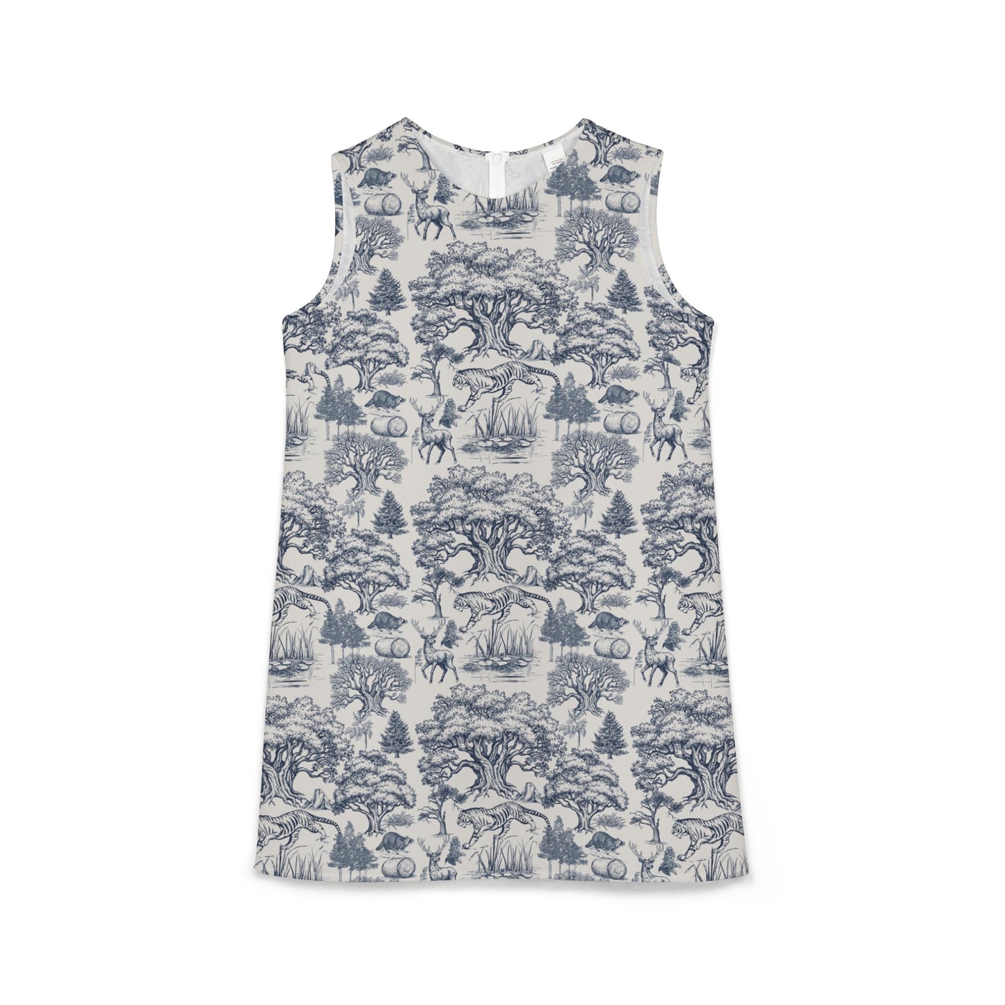 Luxury Toile De Jouy Seamless Nature Landscape Pattern A-line Sleeveless Dress Version IA