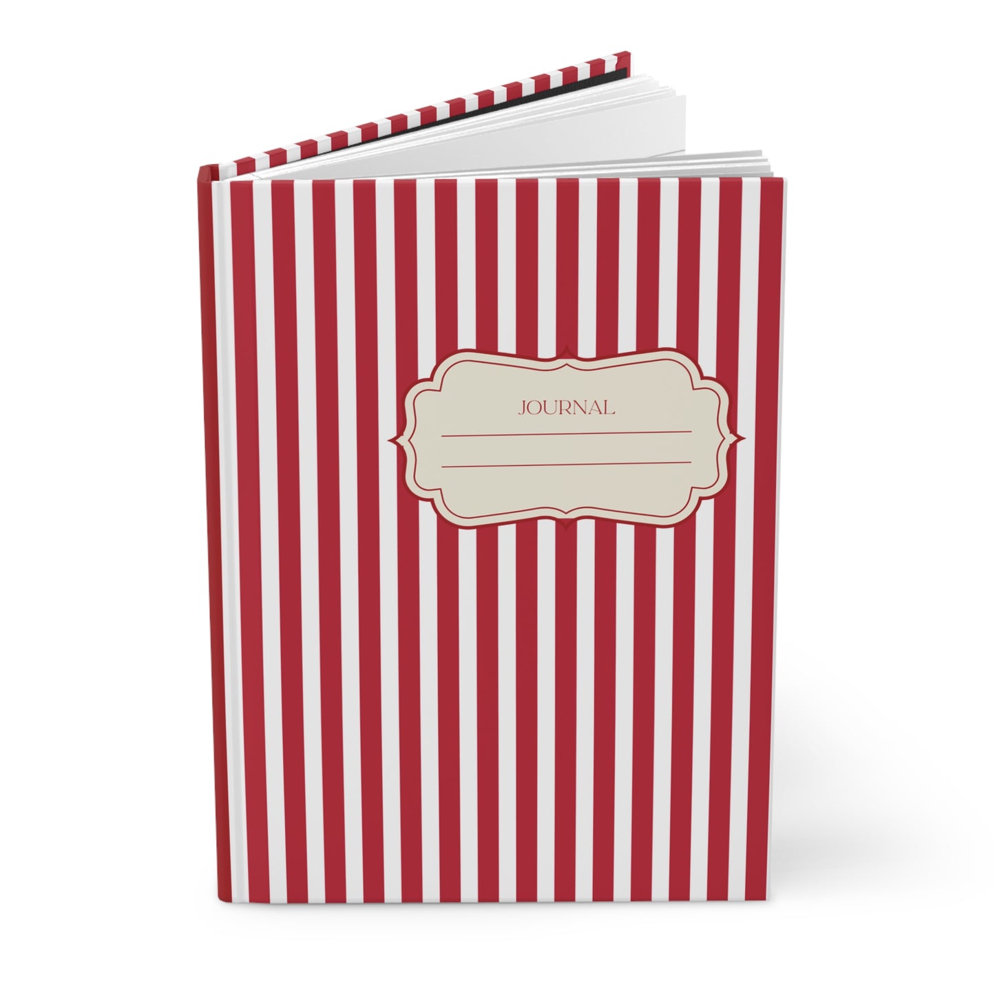 Red and White Striped Hardcover Notebook Journal | College School Student Teacher Book Lover Gift