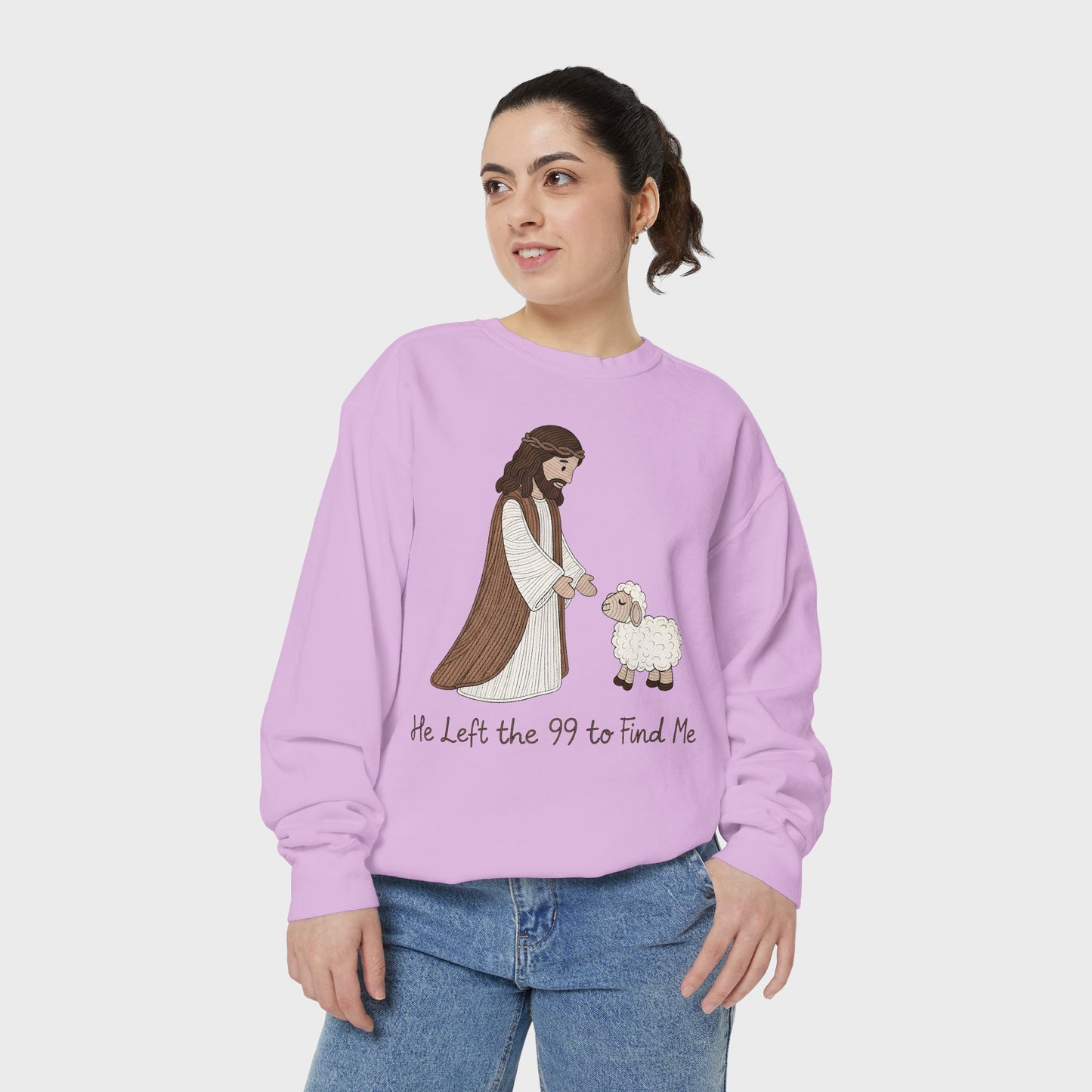 Christian Unisex Sweatshirt "He Left the 99 to Find Me" Shepherd & Lamb Crewneck