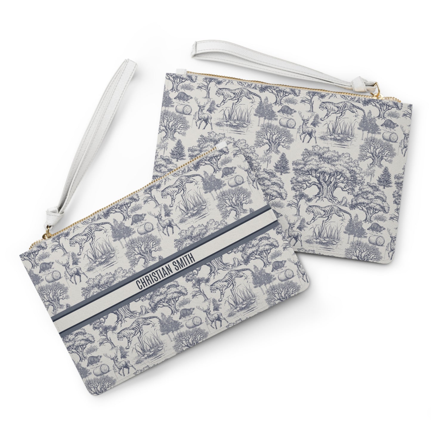 Personalized Name Luxury Vintage Toile De Jouy French Nature Landscape Seamless Pattern Art Version 2 Clutch Bag | Christmas Birthday Gift Ideas