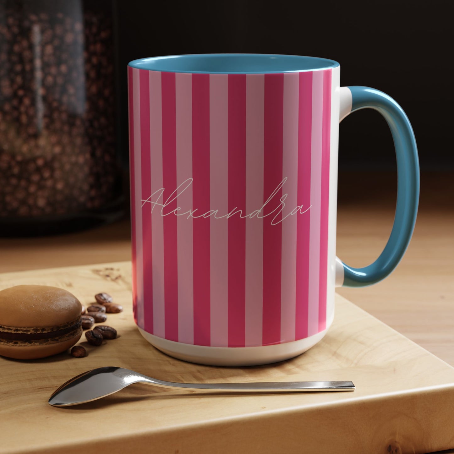 Personalized Name Pink Striped Coffee Tea Mug