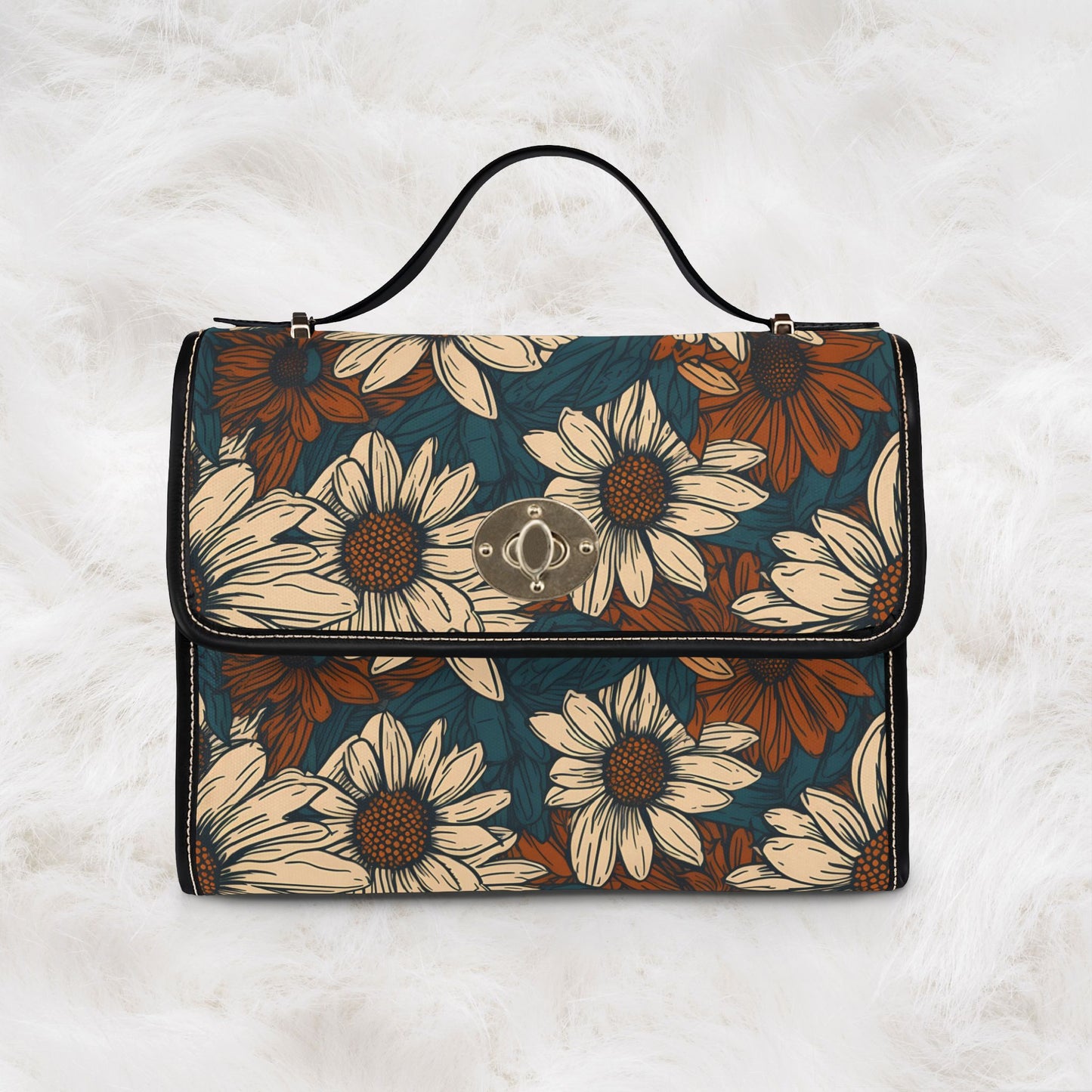 Daisy Floral Waterproof Canvas Bag | Vintage Sunflower Satchel Crossbody Shoulder Tote Handbag