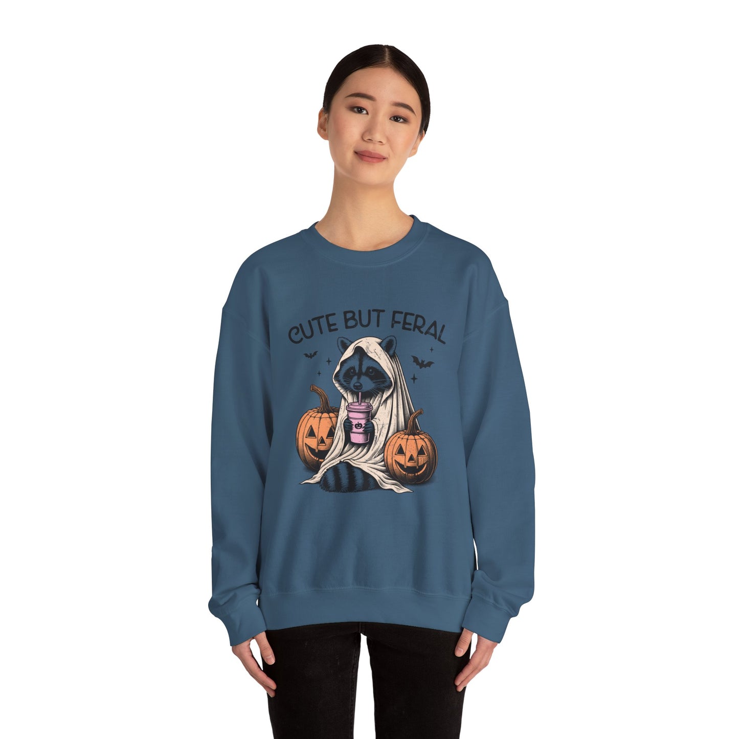 Raccoon Unisex Heavy Blend™ Crewneck Sweatshirt Cute and Feral Halloween Season Gift Ideas