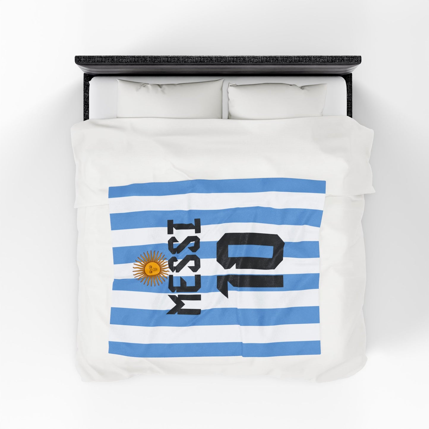 Personalized Name and Number Argentina Velveteen Plush Blanket | Birthday Anniversary Christmas Football Soccer Jersey Fans Gift Ideas