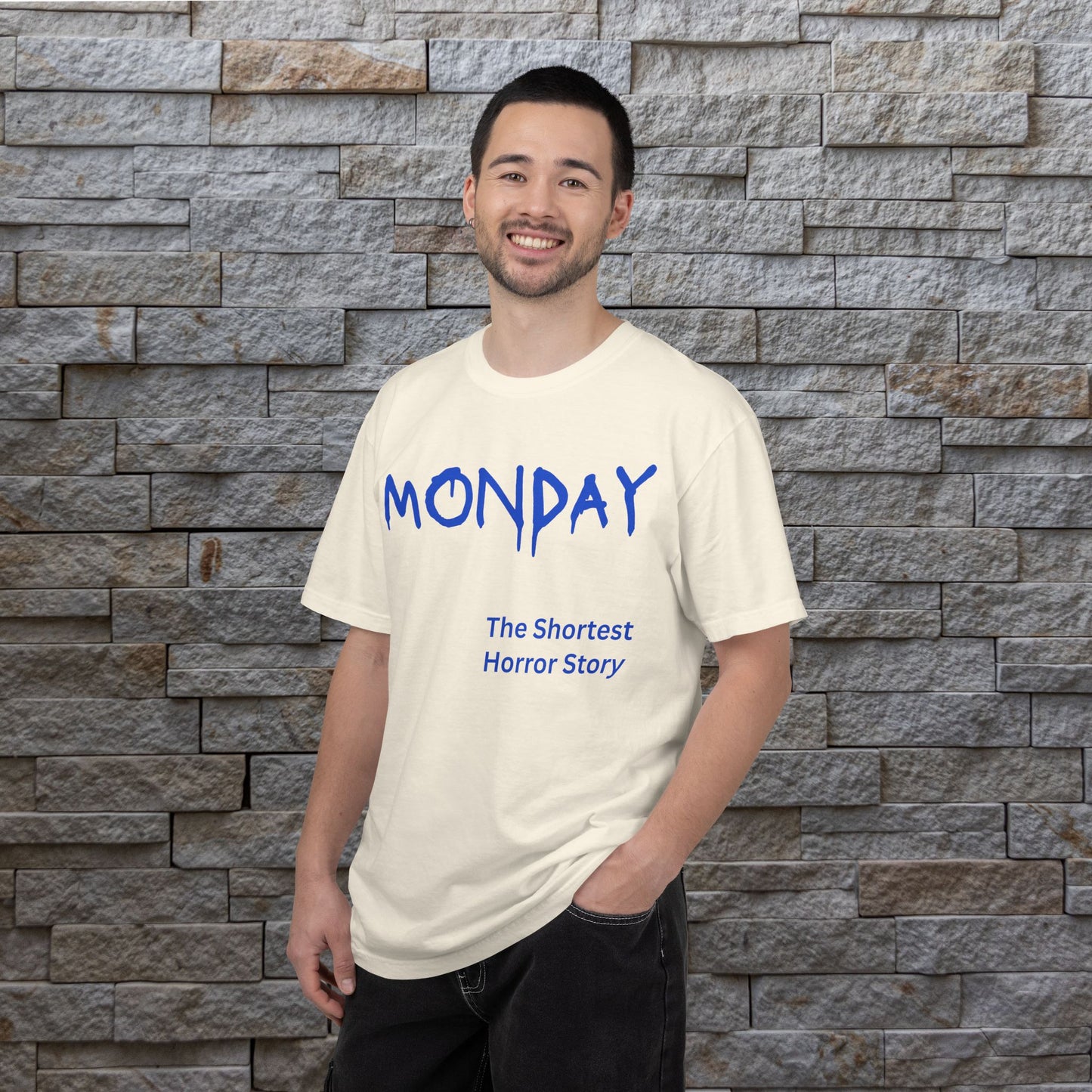 Monday The Shortest Horror Story Garment-dyed Cotton T-Shirt | Birthday Christmas Funny Work Meme Gift Idea