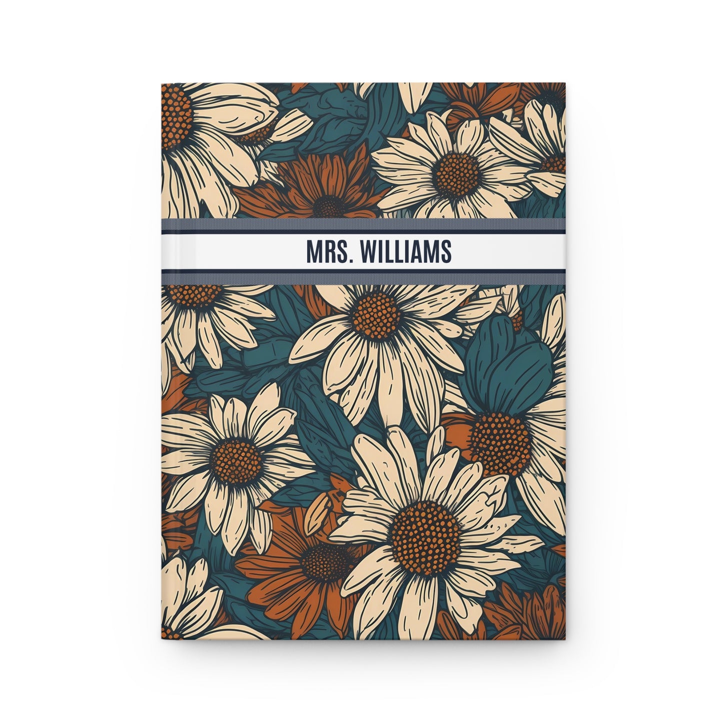 Personalized Name Text Daisy Floral Luxury Vintage Toile De Jouy French Pattern Journal Notebook