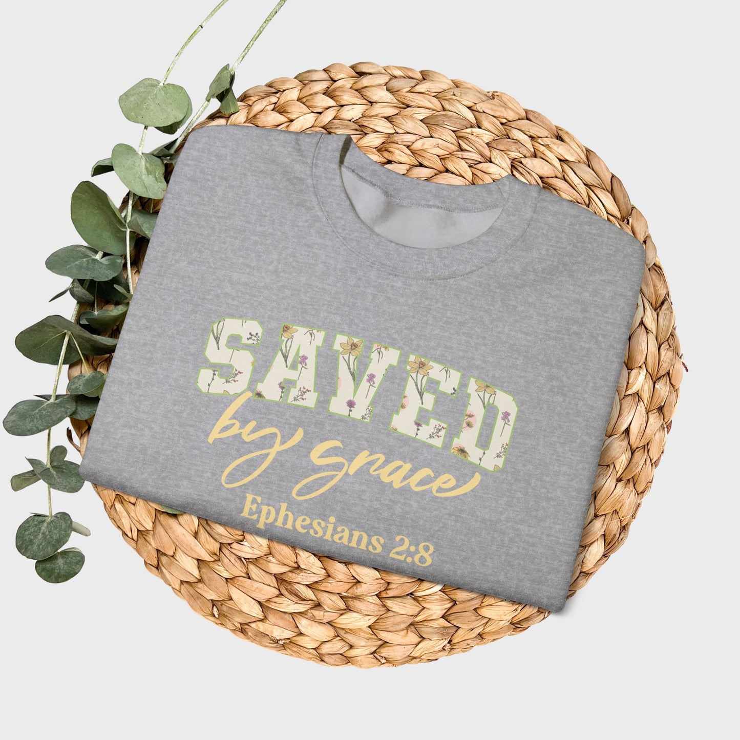 Saved by Grace Ephesians 2:8 Bible Verse Christian Sweatshirt | Inspirational Crewneck Unisex Gift | Cozy Everyday Wear