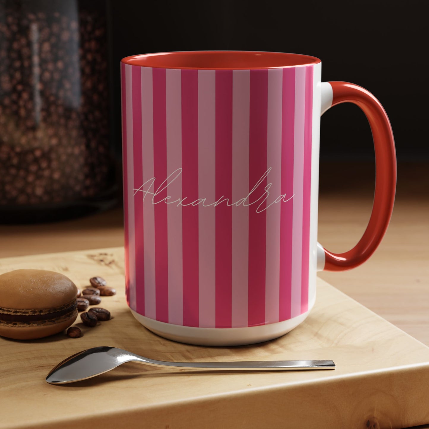 Personalized Name Pink Striped Coffee Tea Mug