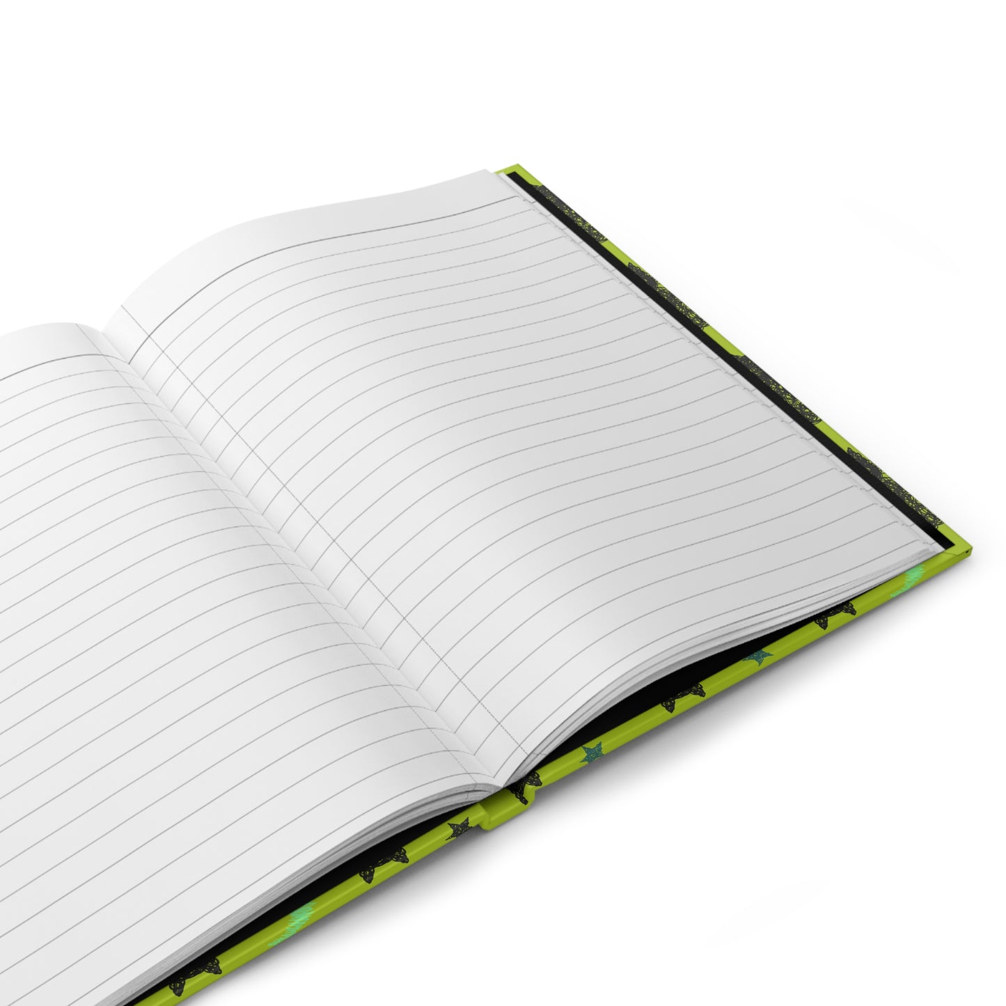Cat Pattern Hardcover Journal | Green Moon & Stars Notebook