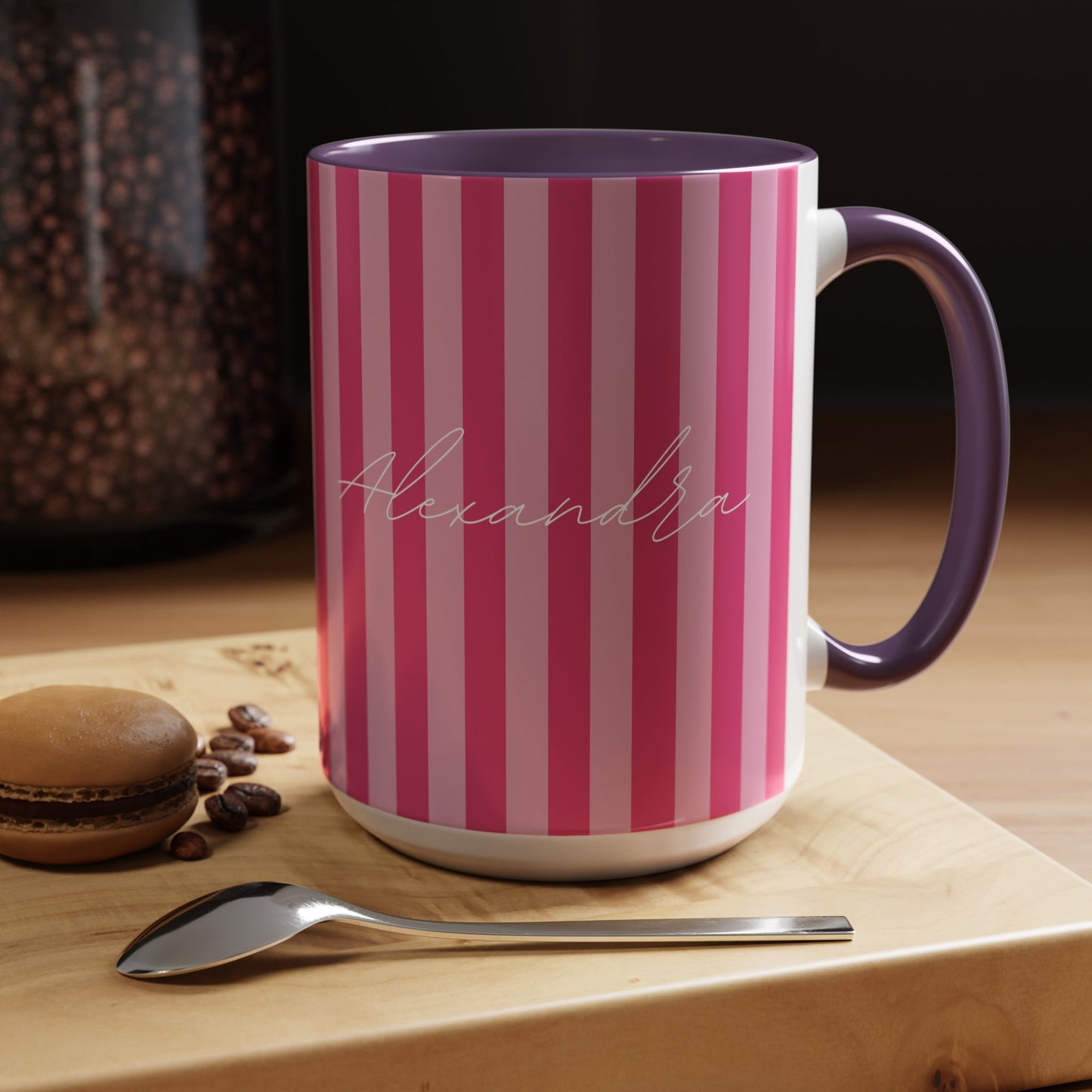 Personalized Name Pink Striped Coffee Tea Mug