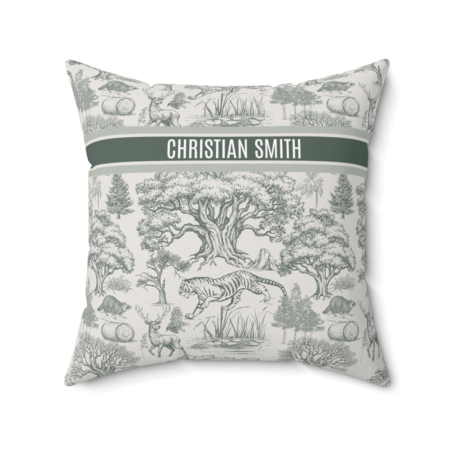 Personalized Name Luxury Vintage Toile De Jouy French Nature Landscape Seamless Pattern Version 4 Art Spun Square Throw Pillow Gifts