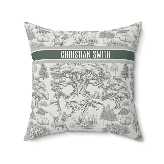 Personalized Name Luxury Vintage Toile De Jouy French Nature Landscape Seamless Pattern Version 4 Art Spun Square Throw Pillow Gifts