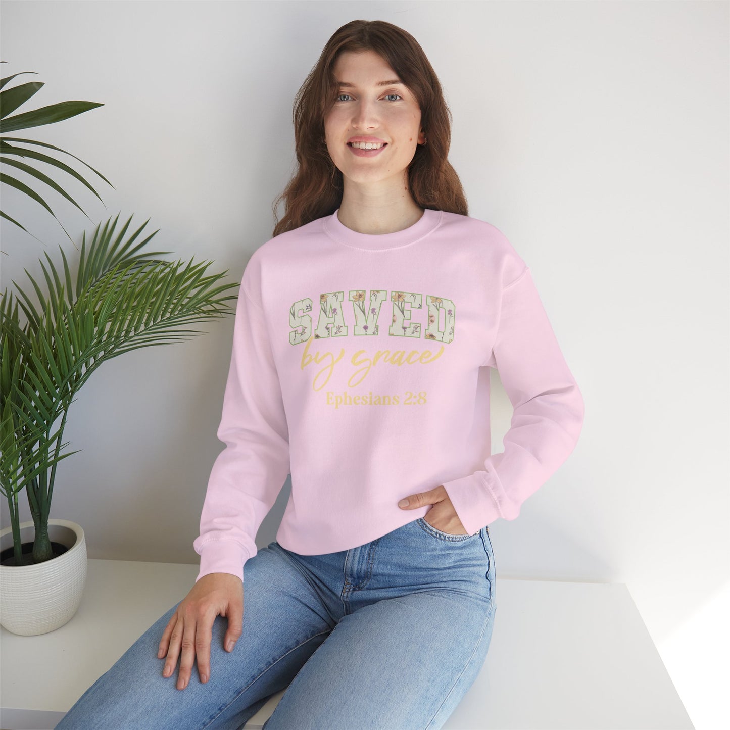Saved by Grace Ephesians 2:8 Bible Verse Christian Sweatshirt | Inspirational Crewneck Unisex Gift | Cozy Everyday Wear
