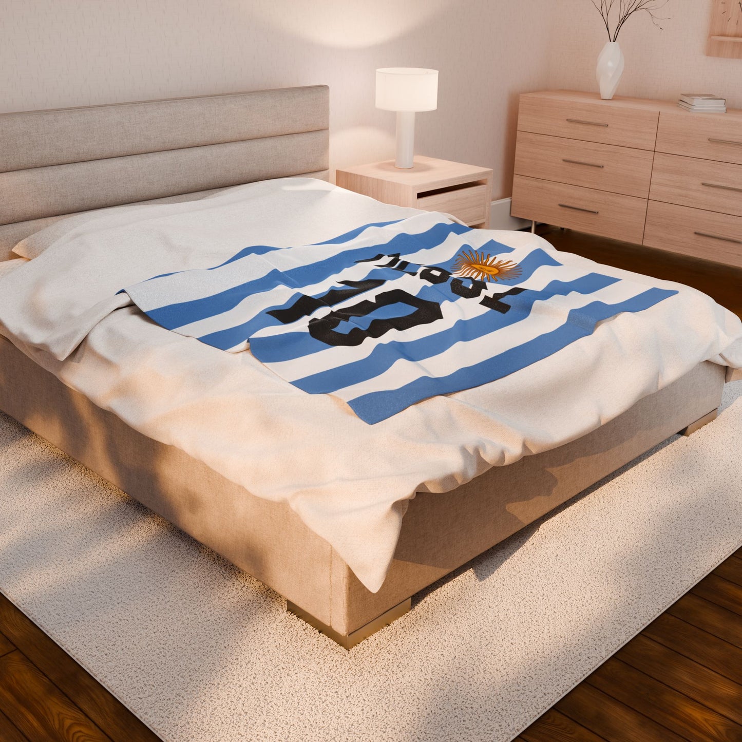 Personalized Name and Number Argentina Velveteen Plush Blanket | Birthday Anniversary Christmas Football Soccer Jersey Fans Gift Ideas