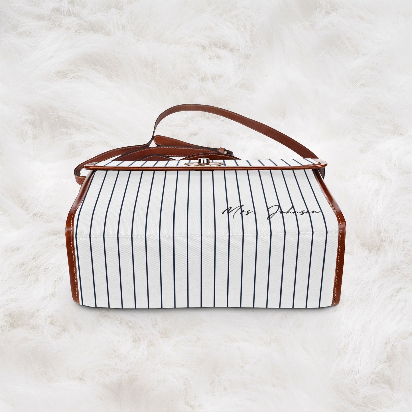 Personalized Name Waterproof Canvas Bag | Classic Navy Pinstripe Crossbody Shoulder Tote Handbag