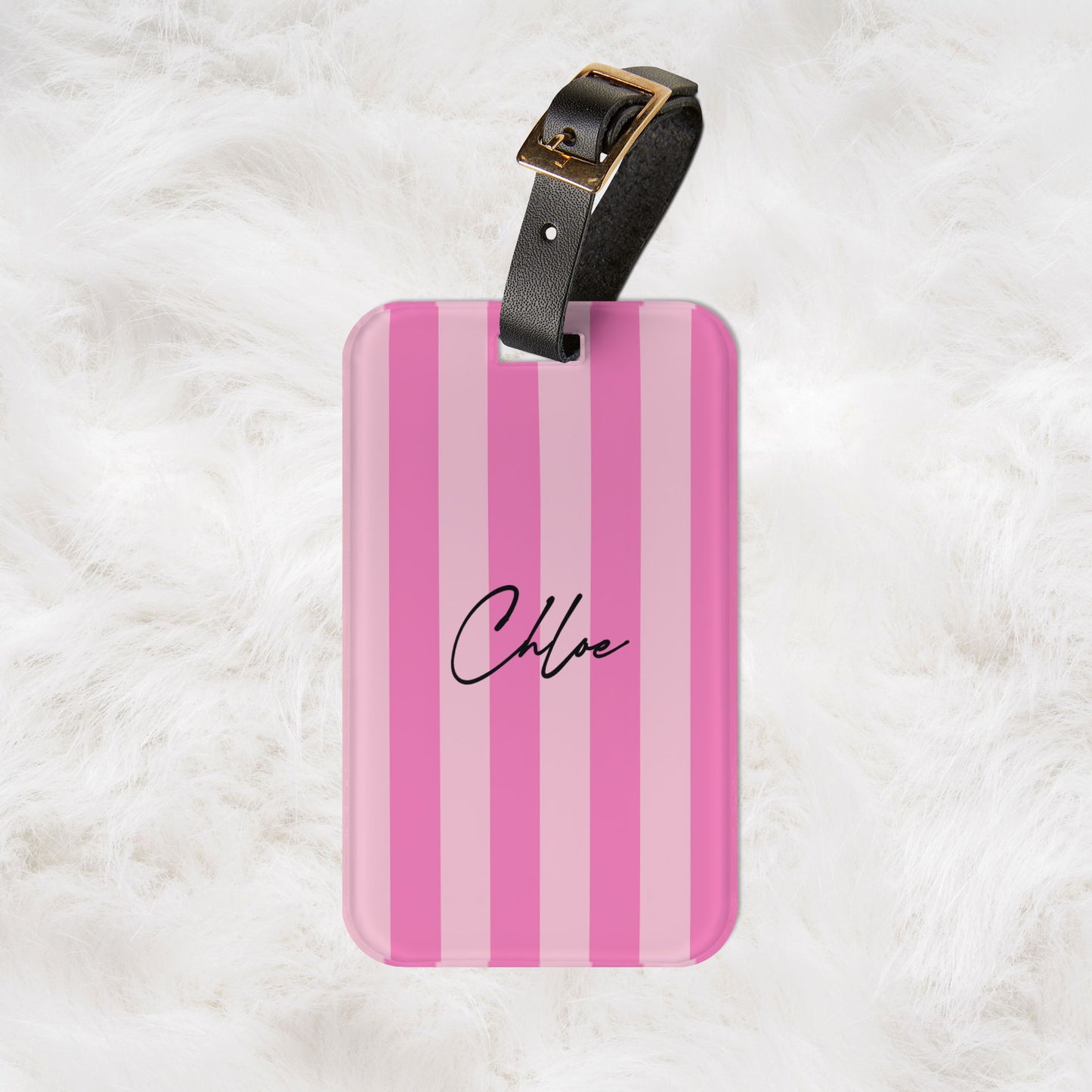 Personalized Custom Name Travel ID Pink Stripe Luggage Tag | Vacation Birthday Christmas Gift