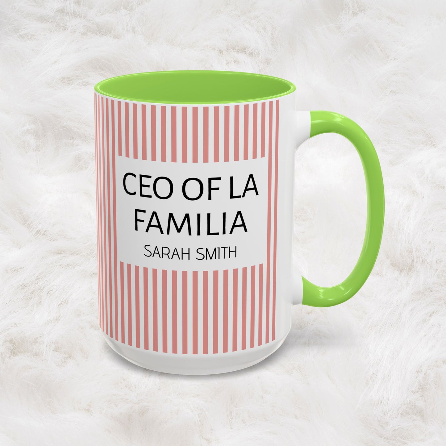 Personalized Name Pink Striped Coffee Tea Mug | Meaningful CEO of La Familia Gift for Mom, Wife, Women
