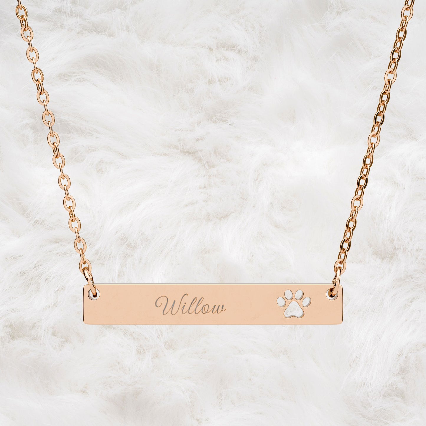 Personalized Paw Cutout Bar Necklace. Engraved Name Pet Jewelry
