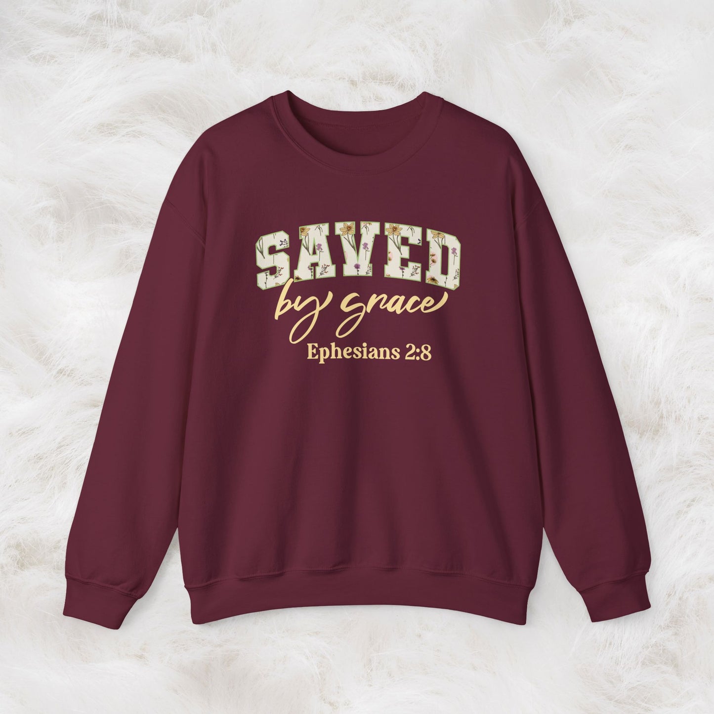 Saved by Grace Ephesians 2:8 Bible Verse Christian Sweatshirt | Inspirational Crewneck Unisex Gift | Cozy Everyday Wear