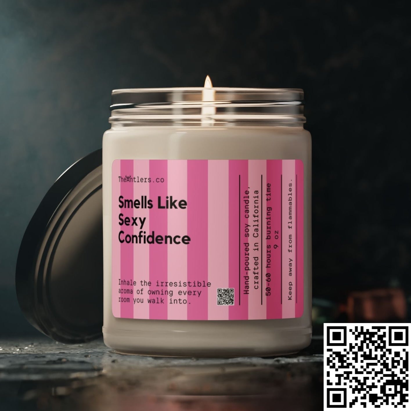 Smells Like Sexy Confidence Soy Wax Candle, Cute Pink Lovers Birthday Christmas Anniversary Gift Idea, 9oz.