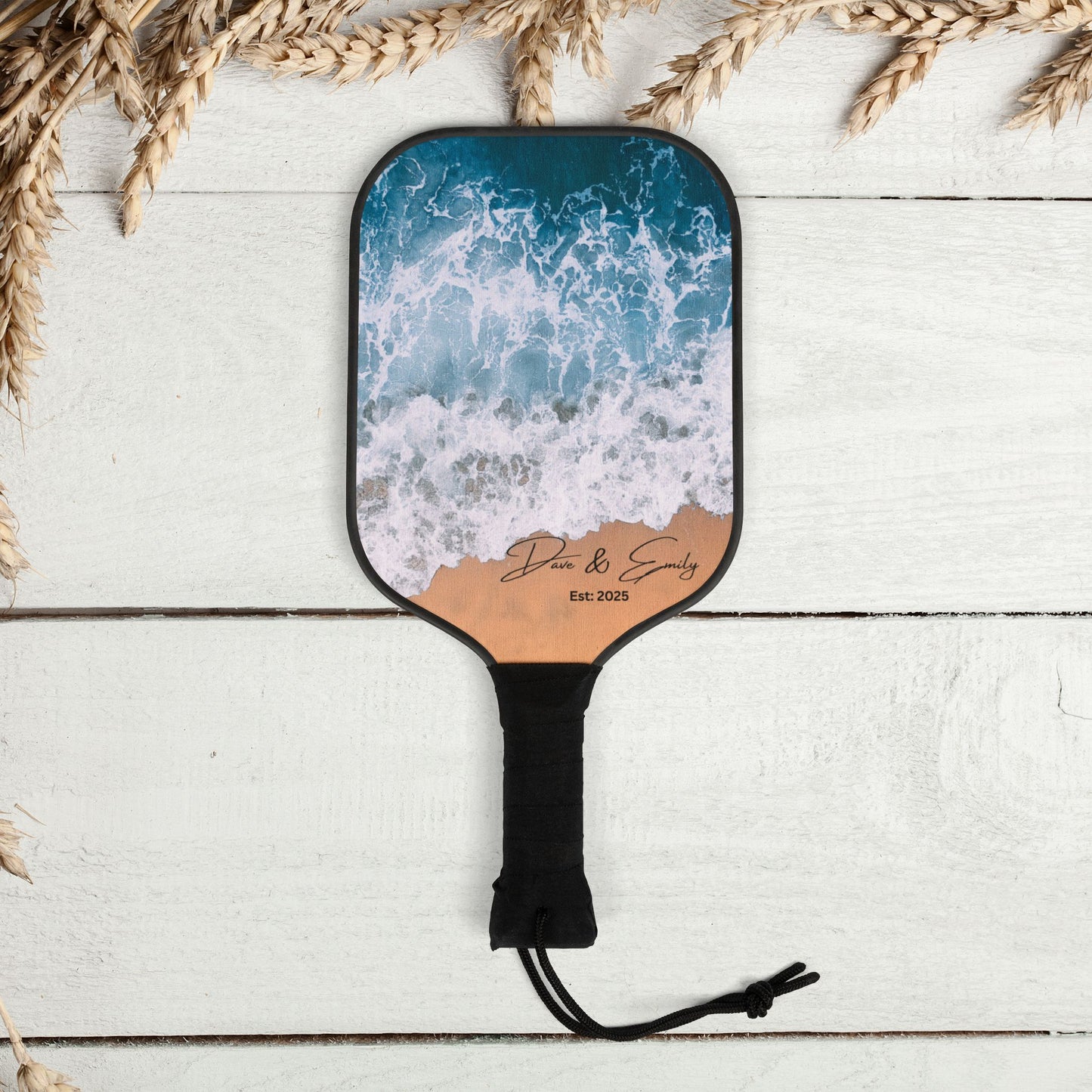 Personalized Coastal Ocean Beach Sand Pickleball Paddle Set Version 1 - Sports Enthusiasts | Wedding Anniversary Gift Ideas
