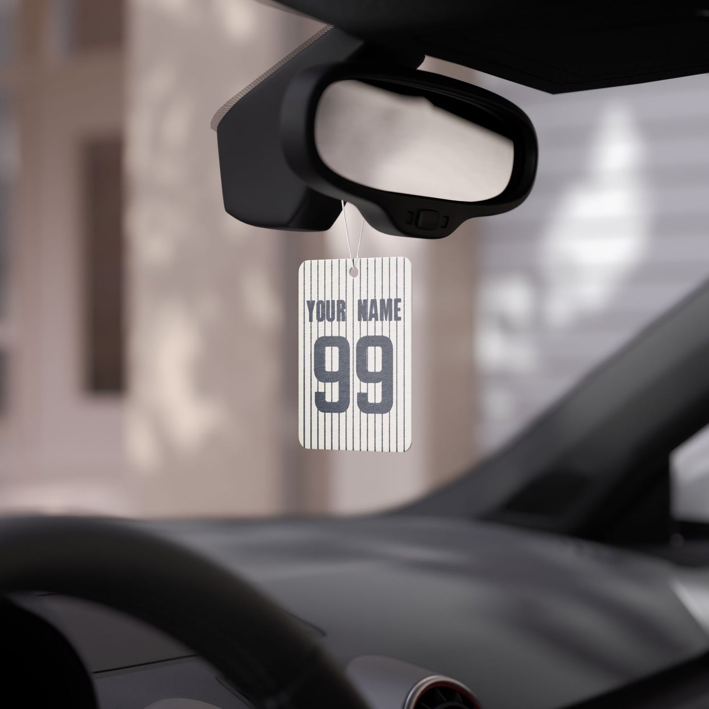 Personalized Name and Number Luxury Navy Blue Striped Car Air Freshener | Sport Style