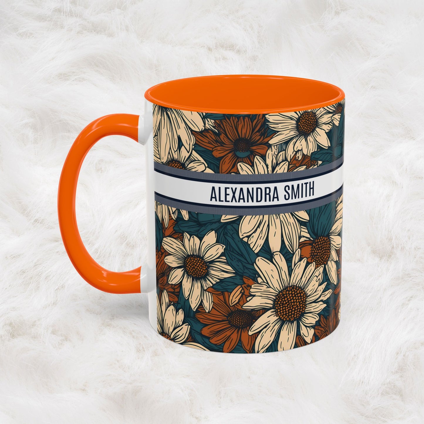 Personalized Name Text Daisy Floral Luxury Vintage Toile De Jouy French Pattern Accent Coffee Tea Mug