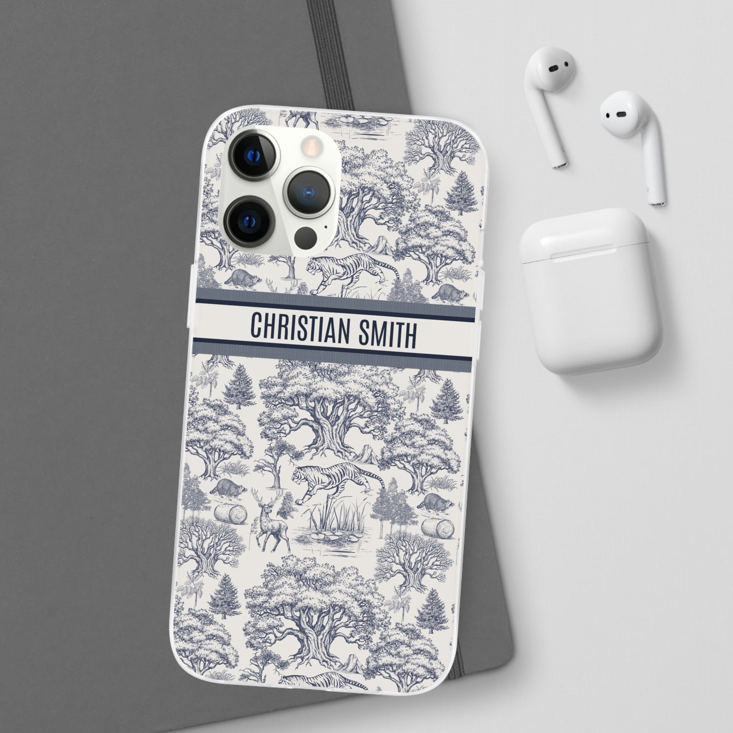 Personalized Name Vintage Toile De Jouy French Nature Landscape Seamless Pattern Fashion Art  Flexi Phone Case Version 2 | Christmas Birthday Gifts