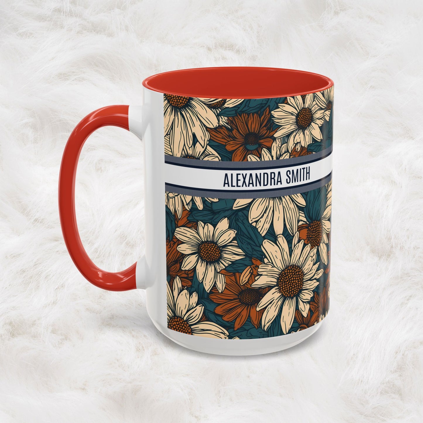 Personalized Name Text Daisy Floral Luxury Vintage Toile De Jouy French Pattern Accent Coffee Tea Mug