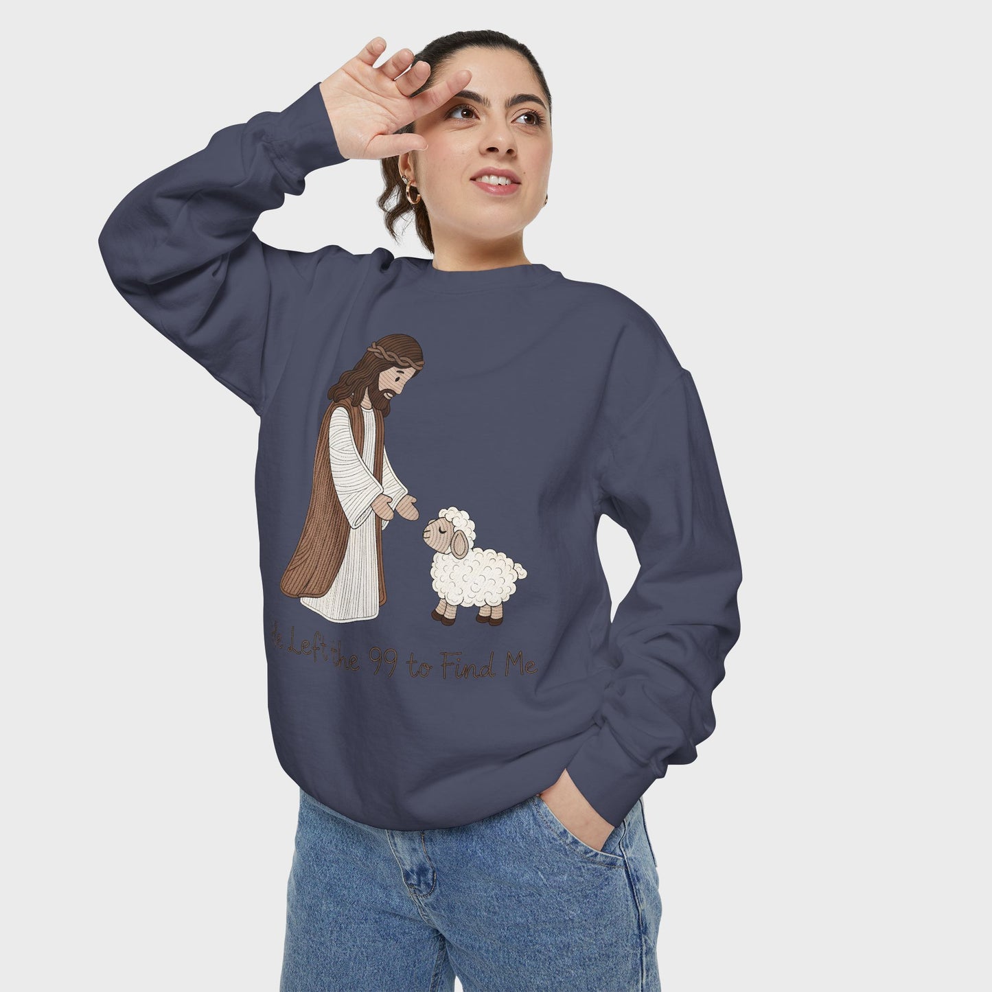 Christian Unisex Sweatshirt "He Left the 99 to Find Me" Shepherd & Lamb Crewneck
