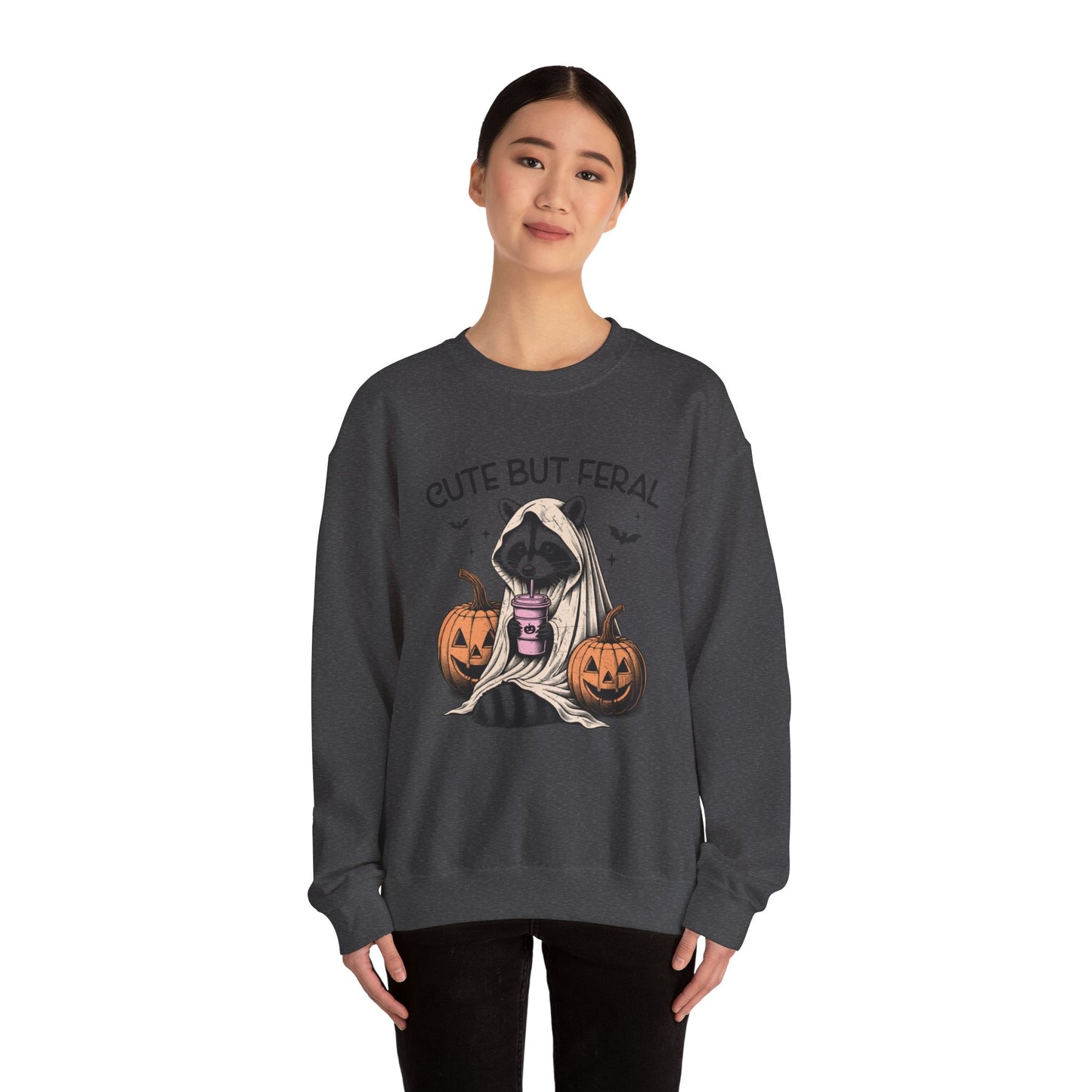Raccoon Unisex Heavy Blend™ Crewneck Sweatshirt Cute and Feral Halloween Season Gift Ideas