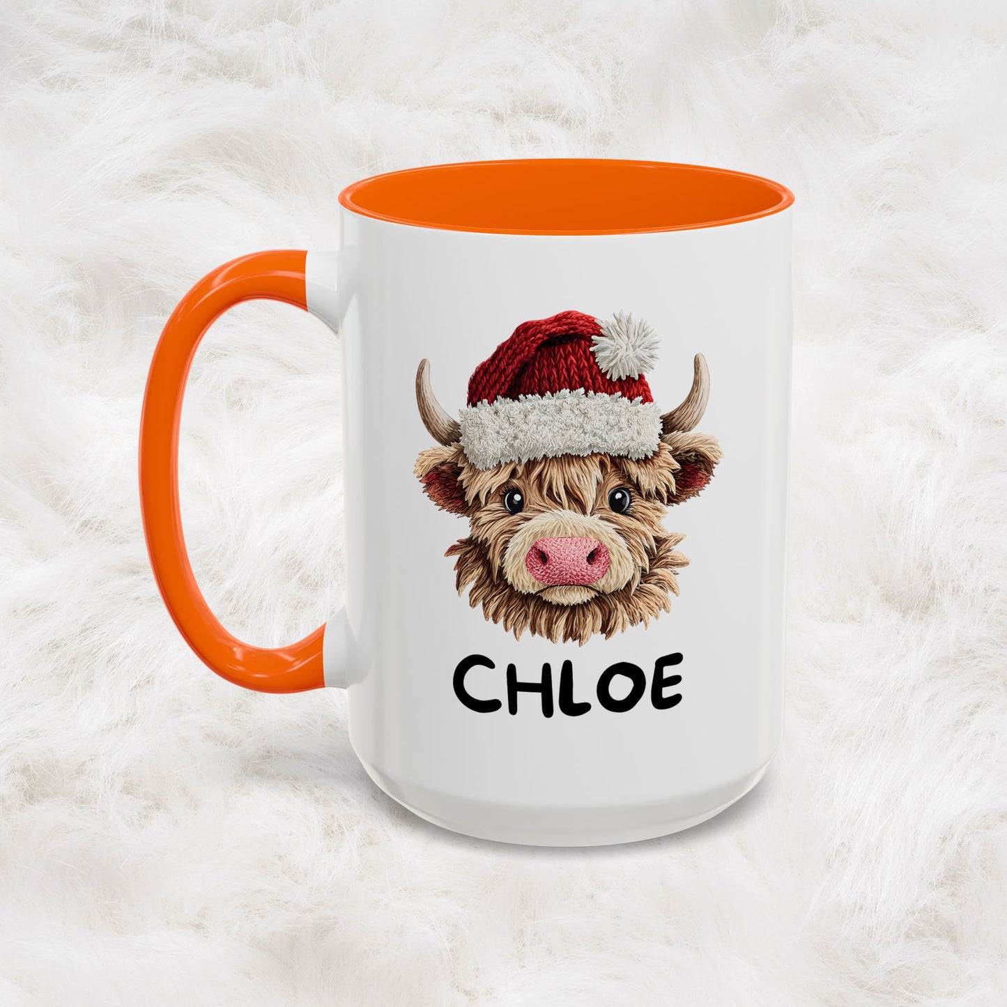 Personalized Name Cute Printed Crochet Yarn Christmas Highland Cow Mug | Hunting Holiday Gift