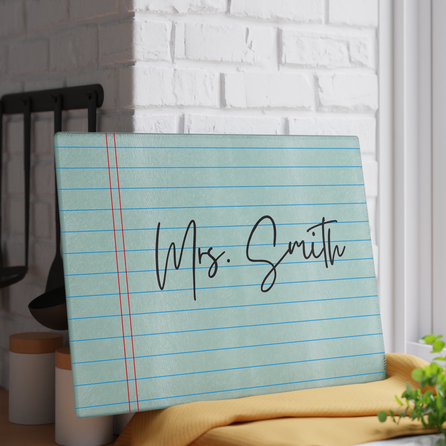 Personalized Name College Ruled Lined Glass Cutting Board | College Student Teacher Souvenir Home Decor Gift Idea