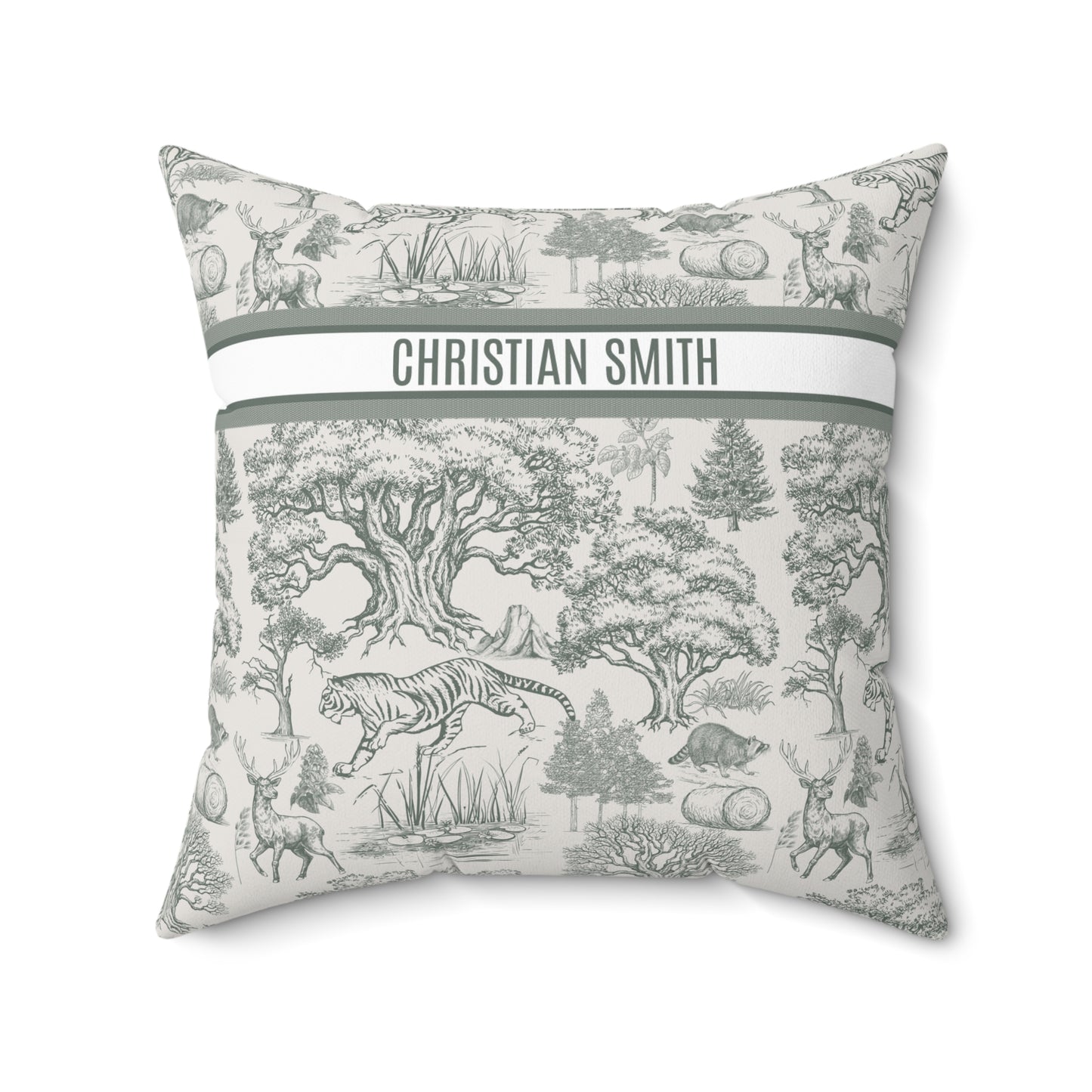 Personalized Name Luxury Vintage Toile De Jouy French Nature Landscape Seamless Pattern Version 5 Art Spun Square Throw Pillow Gifts