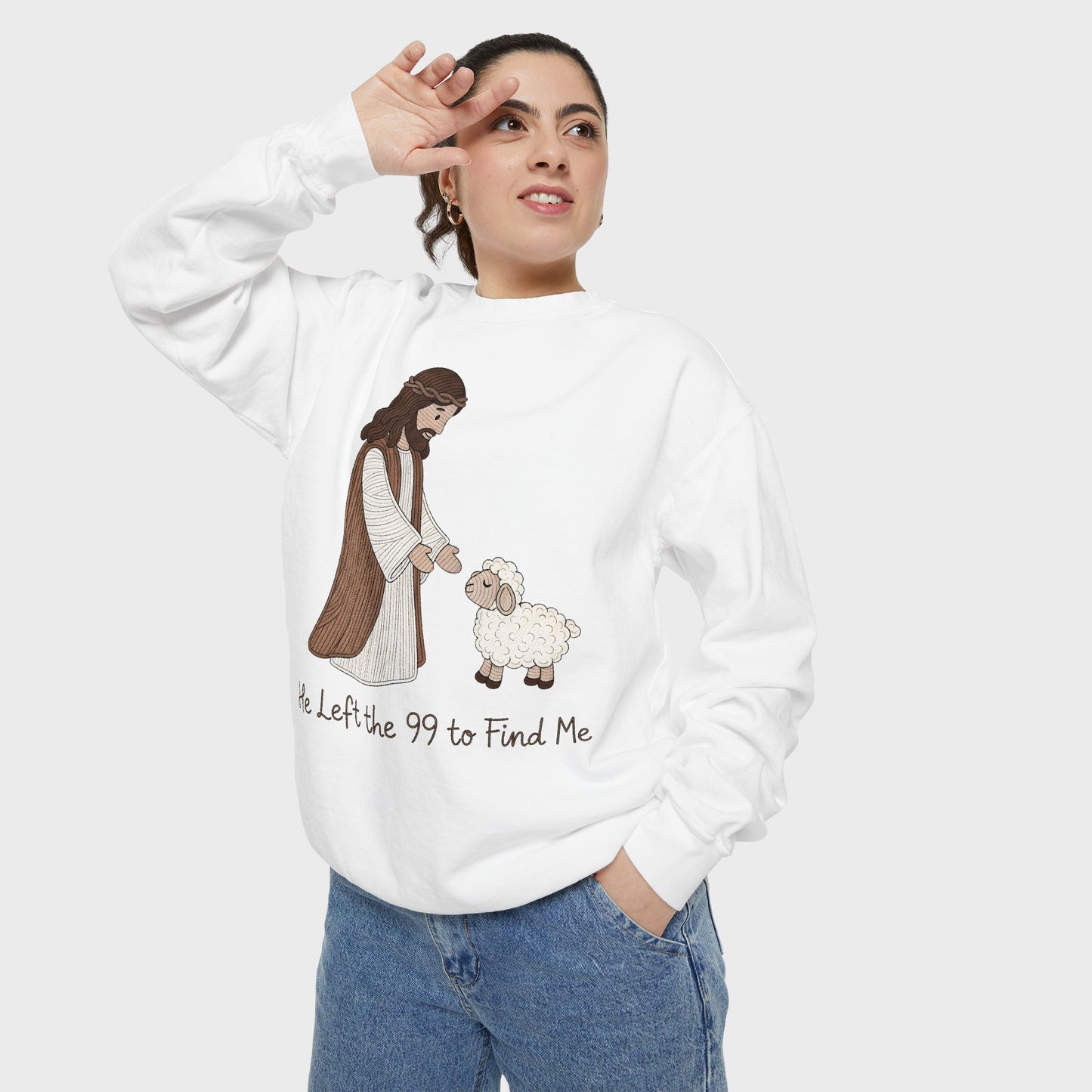 Christian Unisex Sweatshirt "He Left the 99 to Find Me" Shepherd & Lamb Crewneck