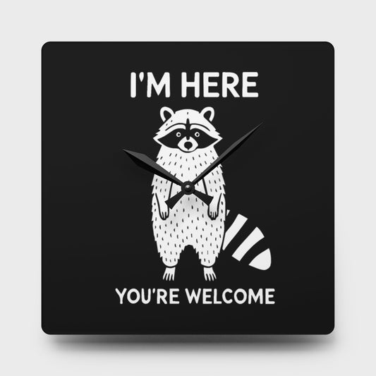 Funny Cute Raccoon Acrylic Wall Clock | Animal Pet Lover Home Decor