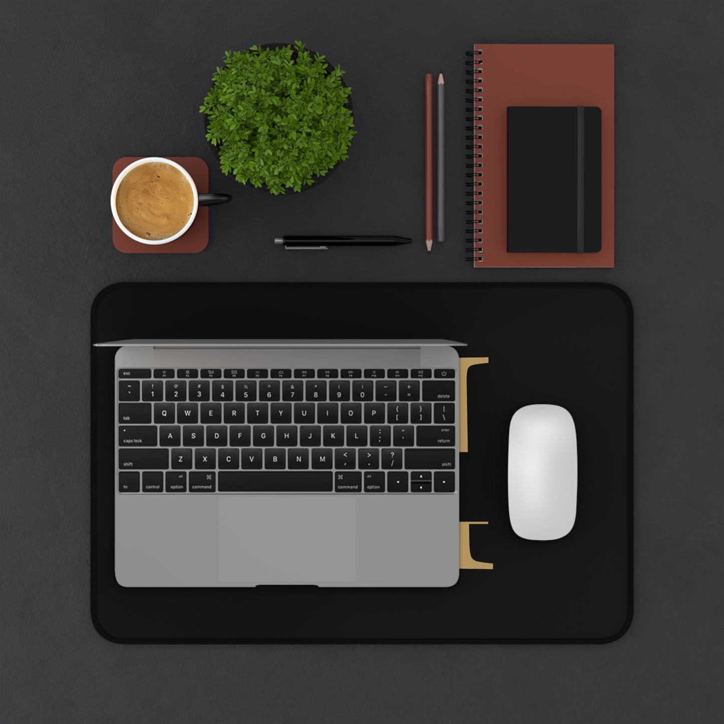 Personalized Monogram Name Black Gold Theme Desk Mat