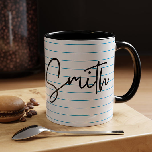 Personalized Name College Ruled Lined Coffee Tea Mug | Student Teacher Back to School Motivation Gift Idea