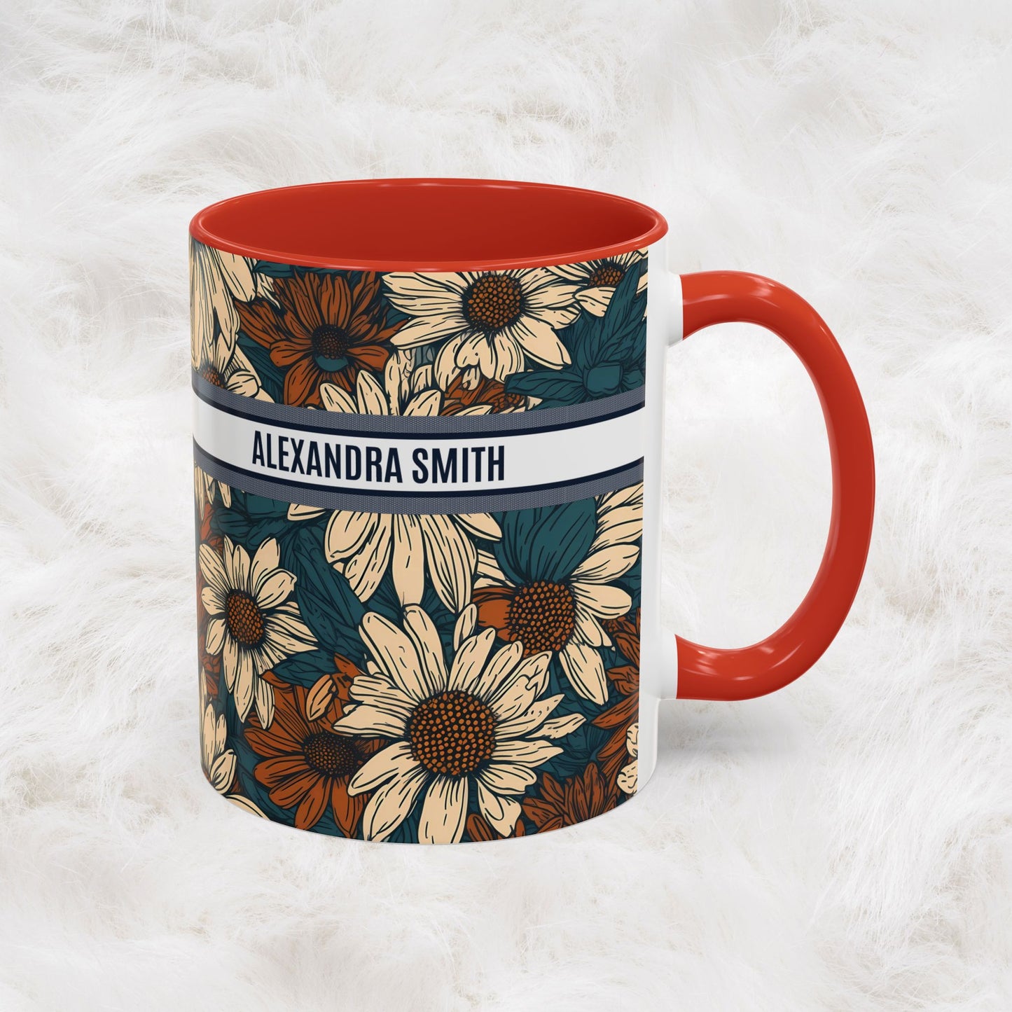 Personalized Name Text Daisy Floral Luxury Vintage Toile De Jouy French Pattern Accent Coffee Tea Mug
