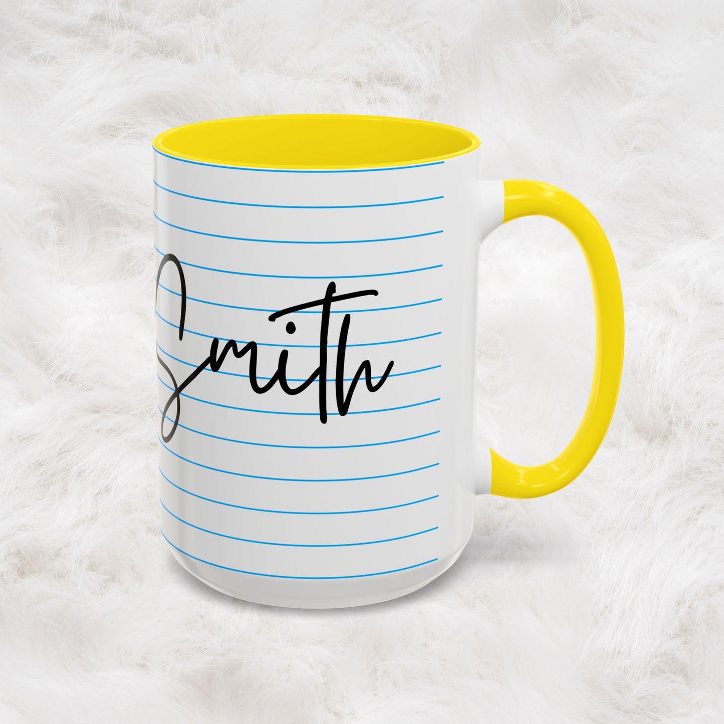 Personalized Name College Ruled Lined Coffee Tea Mug | Student Teacher Back to School Motivation Gift Idea