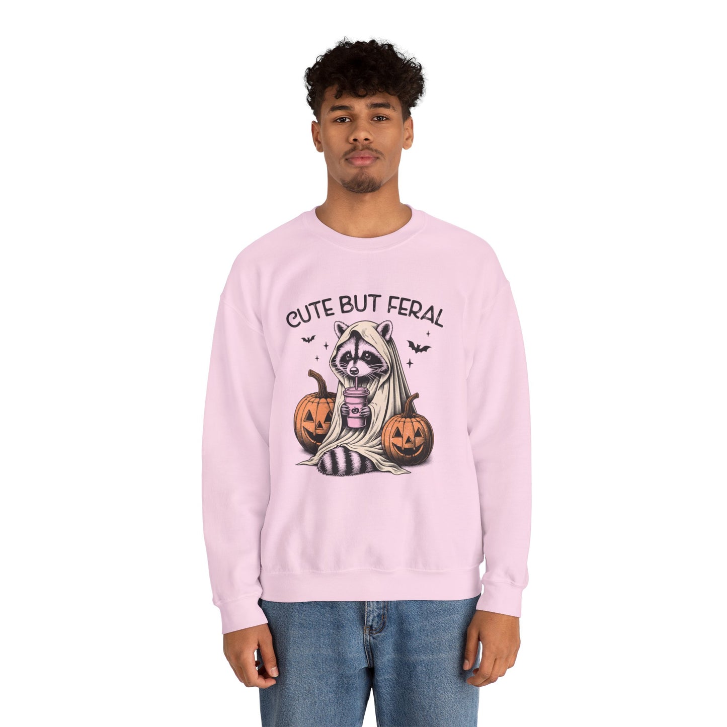 Raccoon Unisex Heavy Blend™ Crewneck Sweatshirt Cute and Feral Halloween Season Gift Ideas