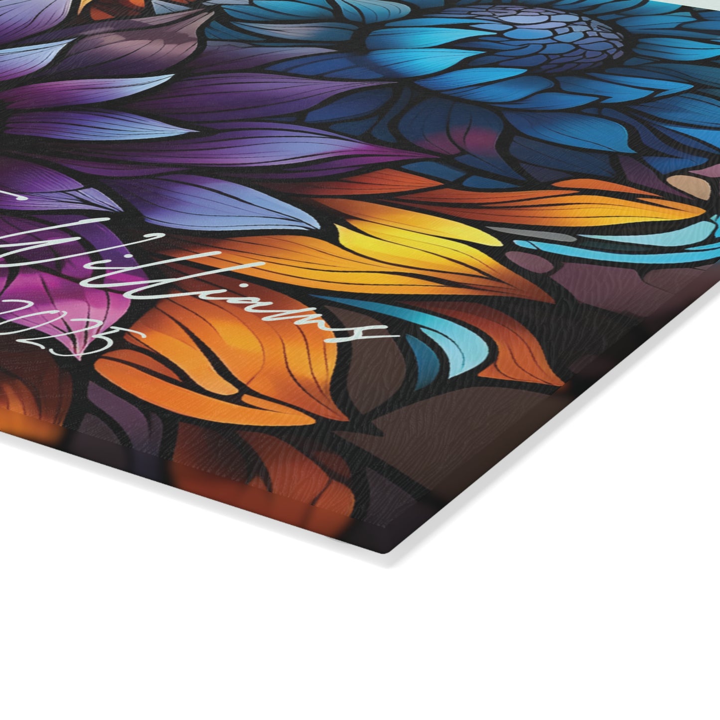 Personalized Floral Stained Art Glass Cutting Board | Luxury Gift Ideas Home Kitchen Decor