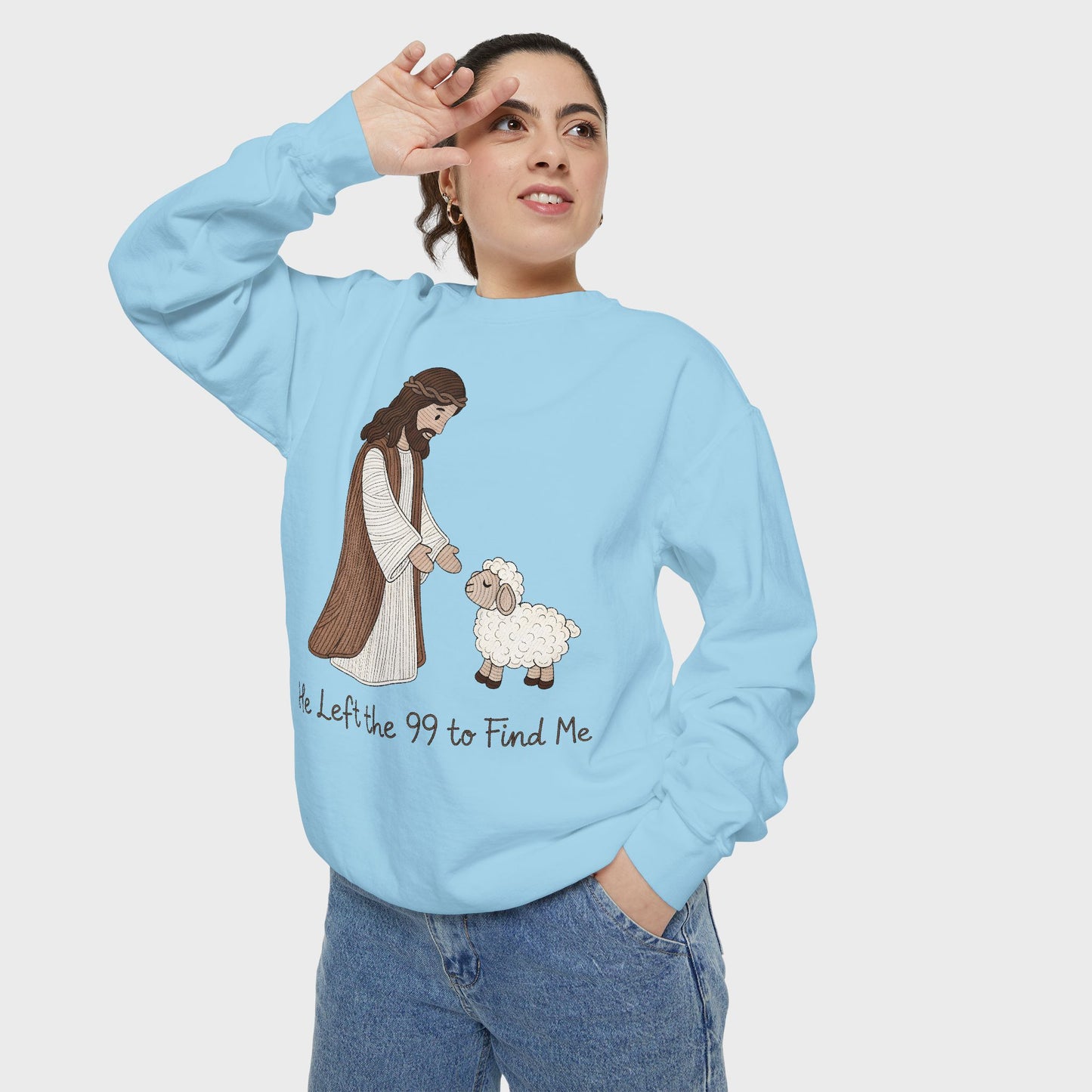 Christian Unisex Sweatshirt "He Left the 99 to Find Me" Shepherd & Lamb Crewneck