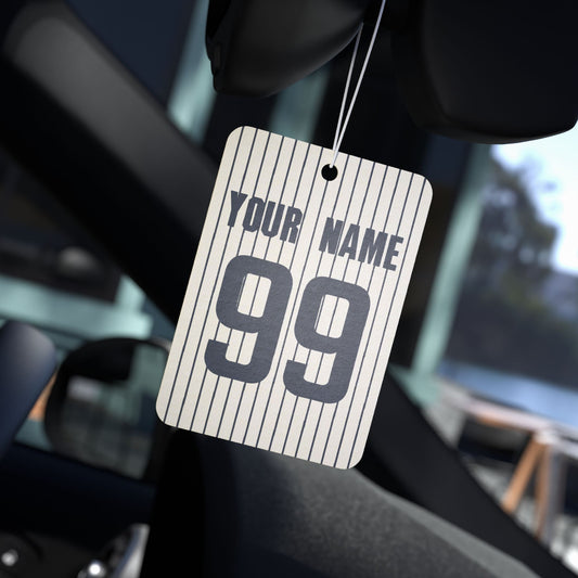 Personalized Name and Number Luxury Navy Blue Striped Car Air Freshener | Sport Style