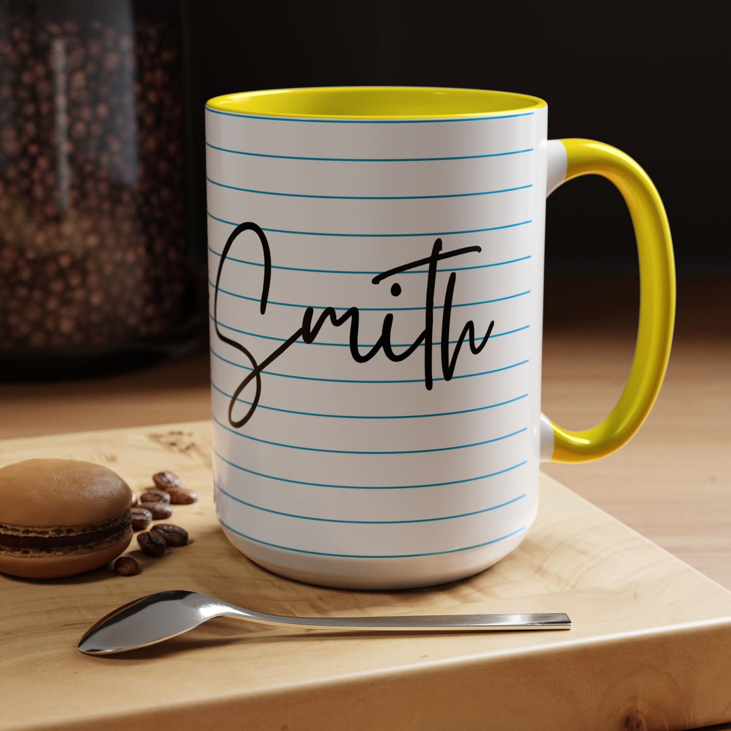 Personalized Name College Ruled Lined Coffee Tea Mug | Student Teacher Back to School Motivation Gift Idea