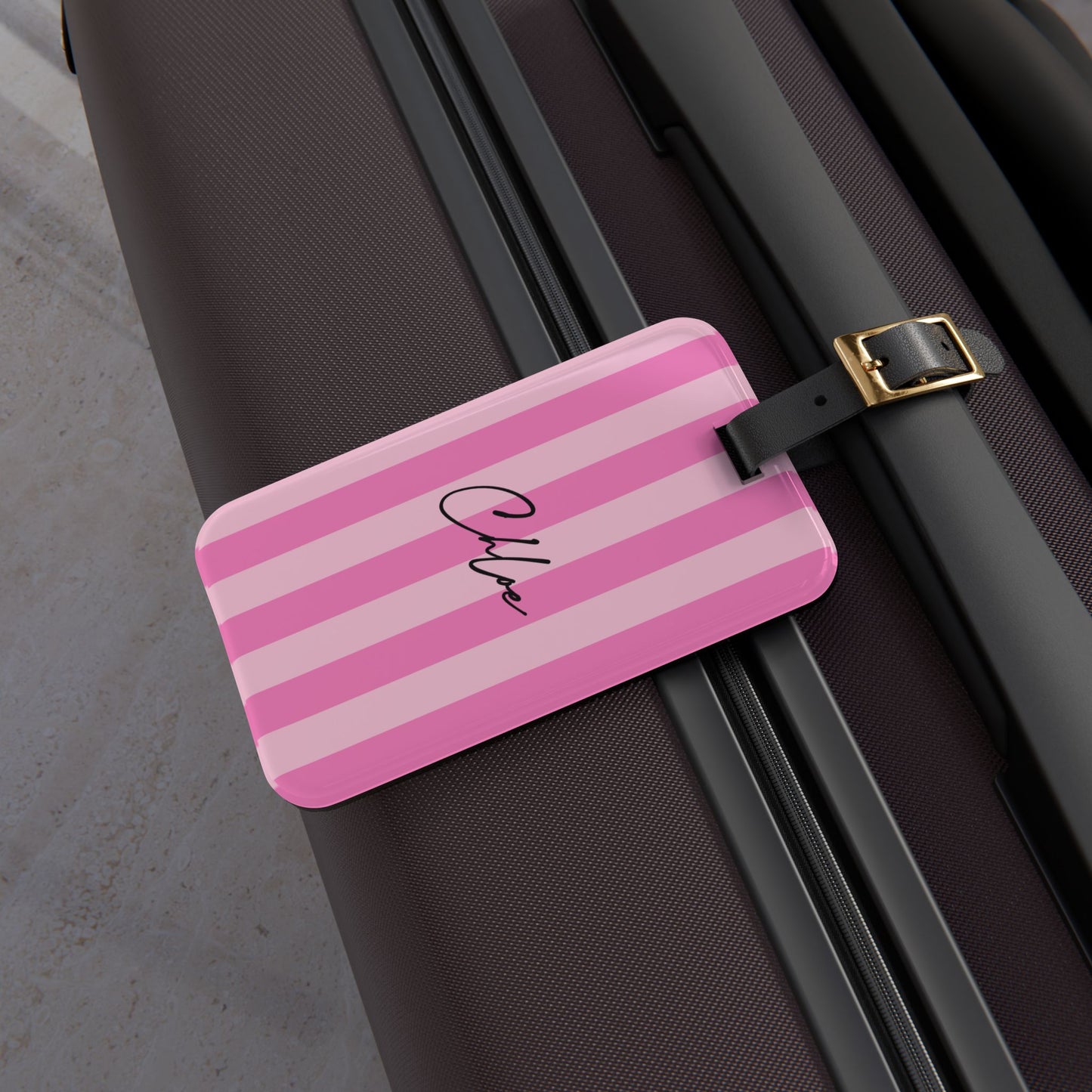 Personalized Custom Name Travel ID Pink Stripe Luggage Tag | Vacation Birthday Christmas Gift