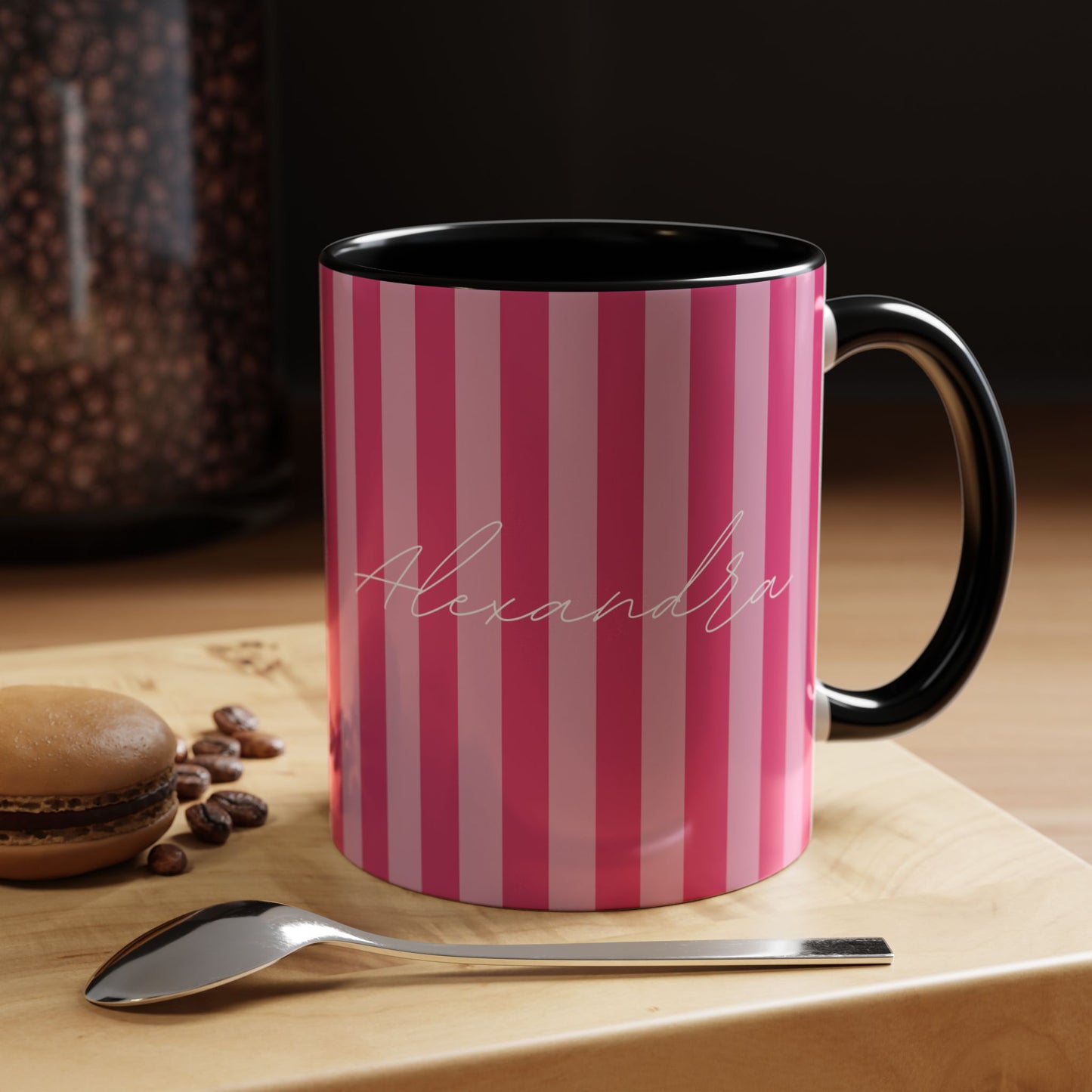 Personalized Name Pink Striped Coffee Tea Mug