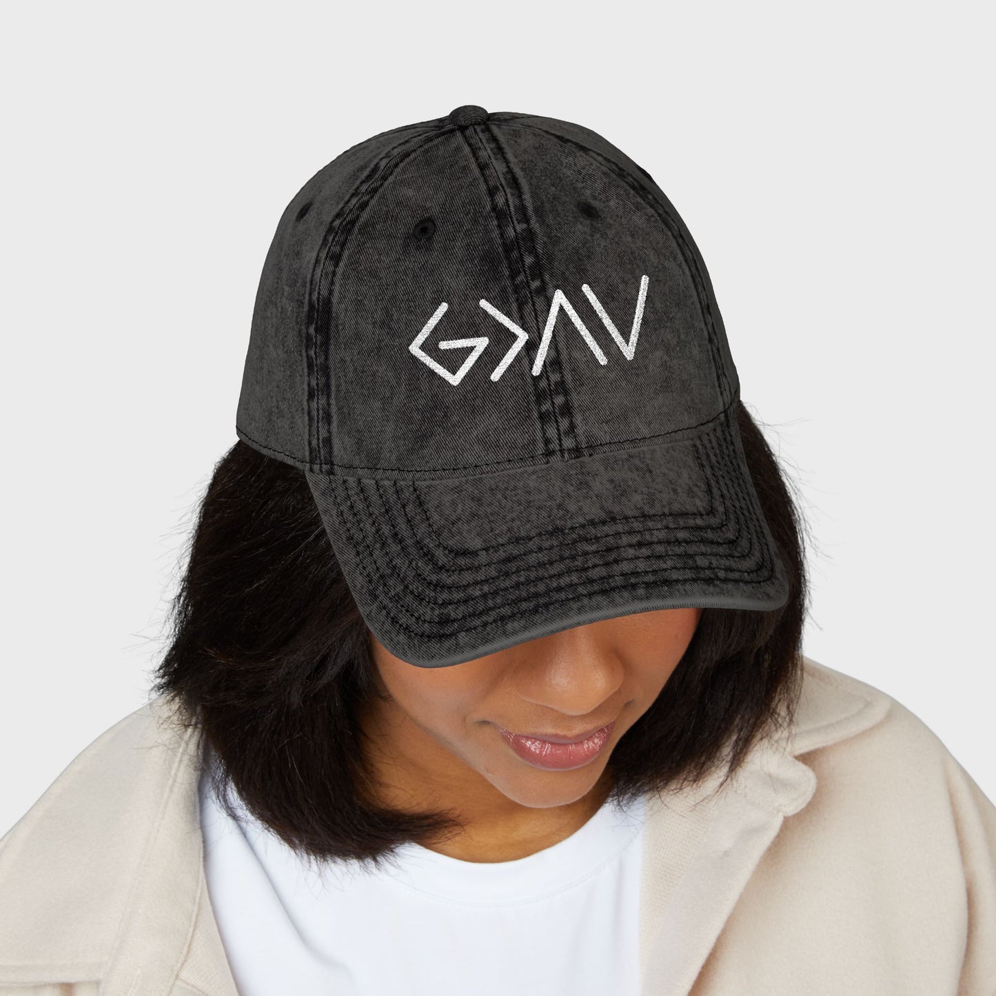 God is Greater than the Highs and Lows Vintage Embroidered Cap | Inspiration Hat