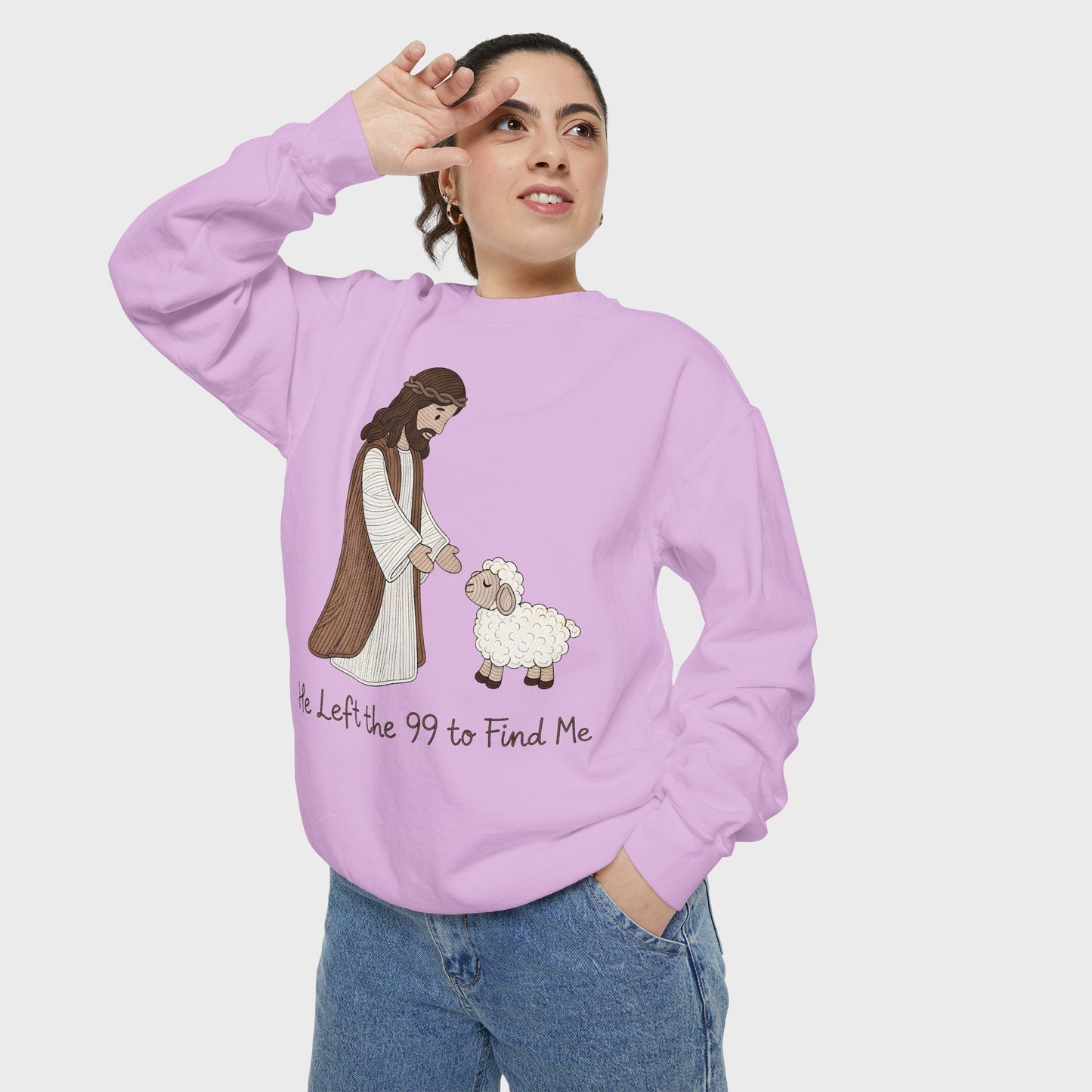 Christian Unisex Sweatshirt "He Left the 99 to Find Me" Shepherd & Lamb Crewneck